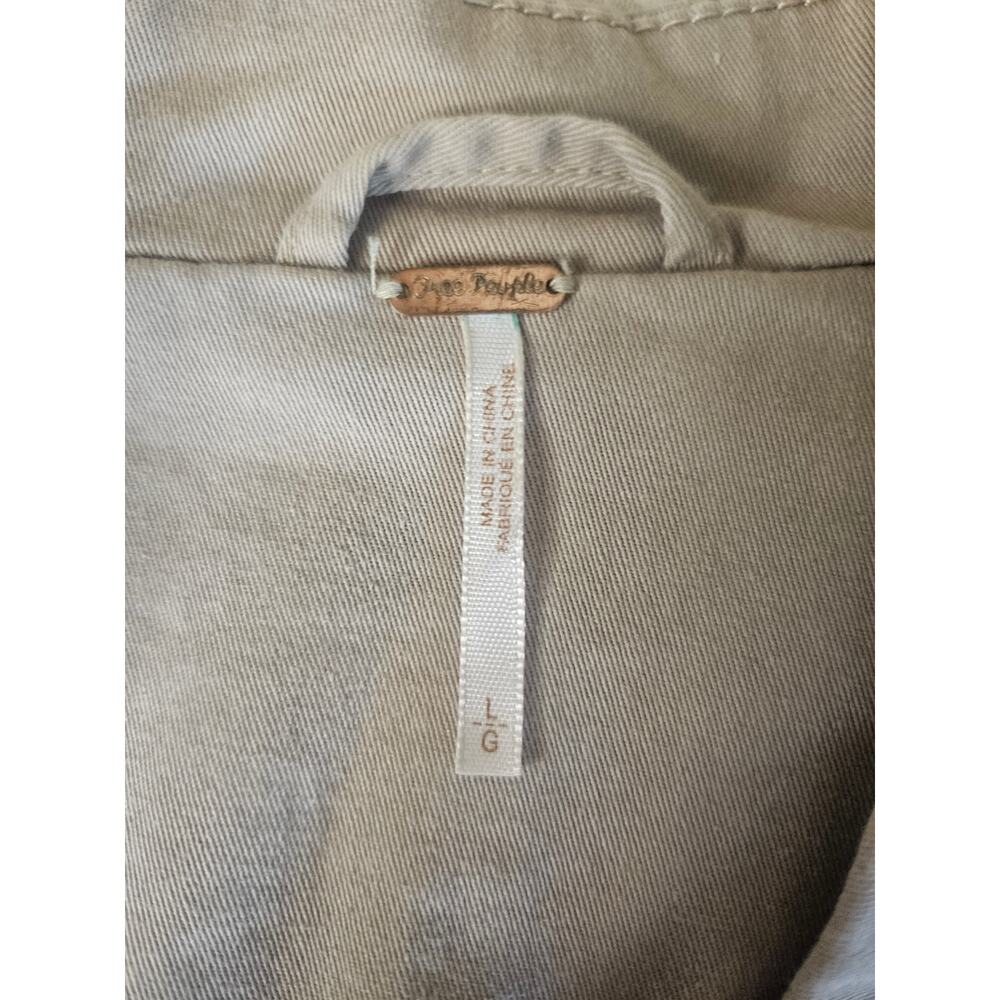 Free People Romance Military Khaki Jacket Sz L Decorative Buttons Pockets Rufled - Picture 9 of 10